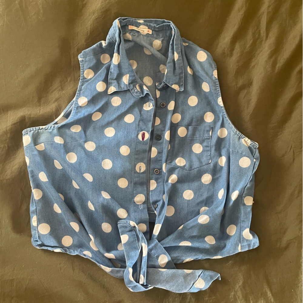 Timing Denim Blue Polka Dot Top
